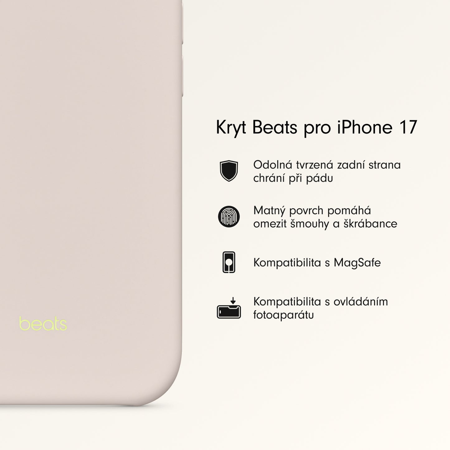 Kryt pro iPhone 17 Beats s MagSafe a ovladačem fotoaparátu - vápencově šedý - bonami.click
