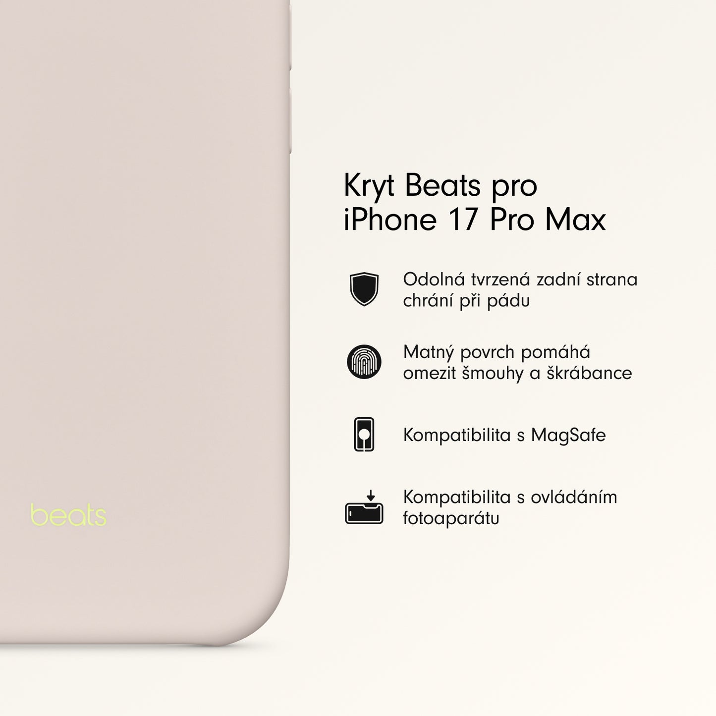 Kryt pro iPhone 17 Pro Max Beats s MagSafe a ovladačem fotoaparátu - vápencově šedý - bonami.click