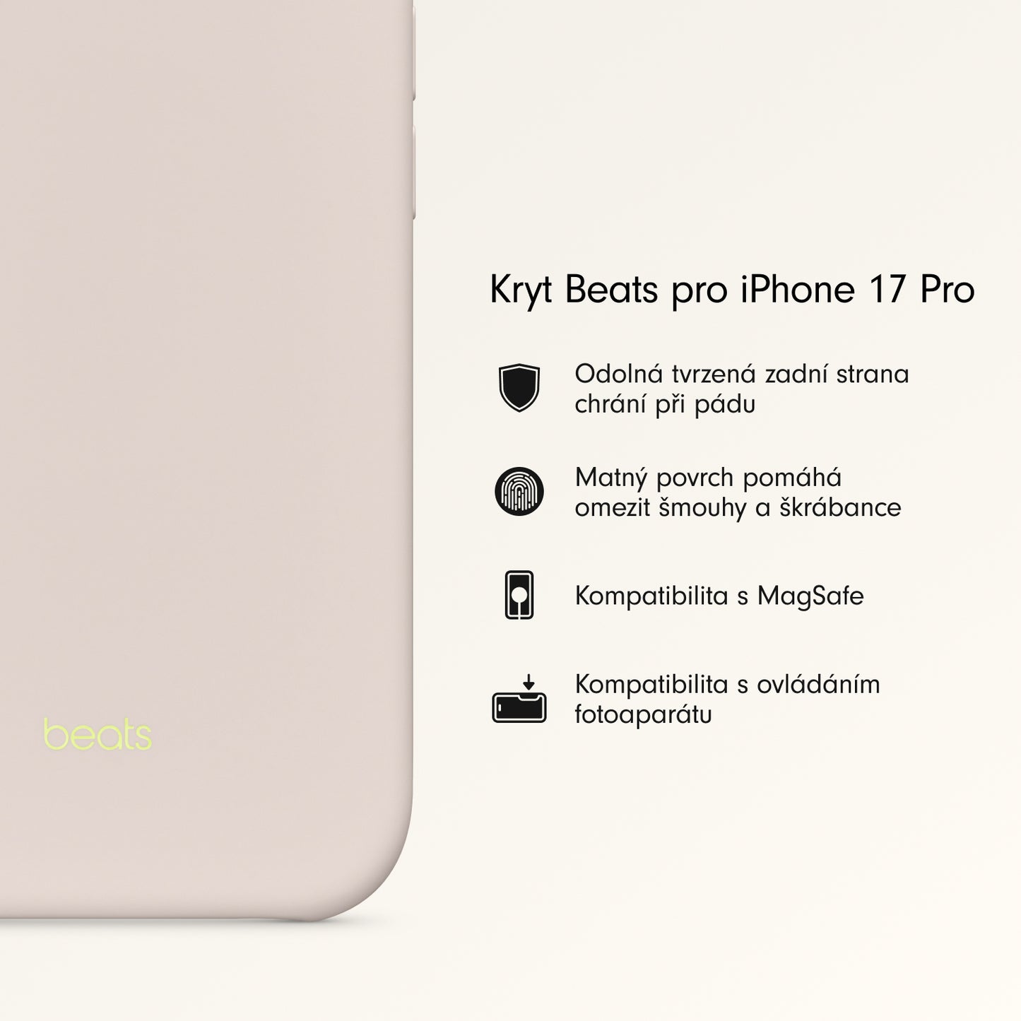 Kryt pro iPhone 17 Pro Beats s MagSafe a ovladačem fotoaparátu - vápencově šedý - bonami.click