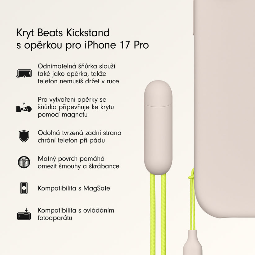 Kryt se stojánkem pro iPhone 17 Pro Beats s MagSafe a ovladačem fotoaparátu - vápencově šedý - bonami.click