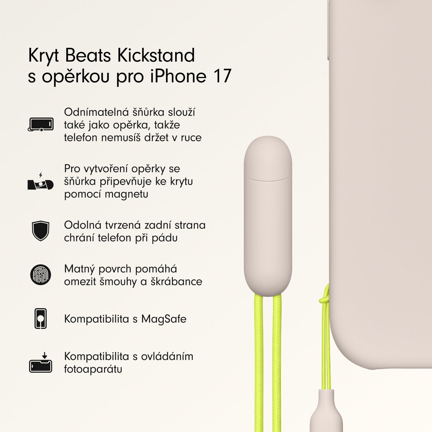 Kryt se stojánkem pro iPhone 17 Beats s MagSafe a ovladačem fotoaparátu - vápencově šedý - bonami.click