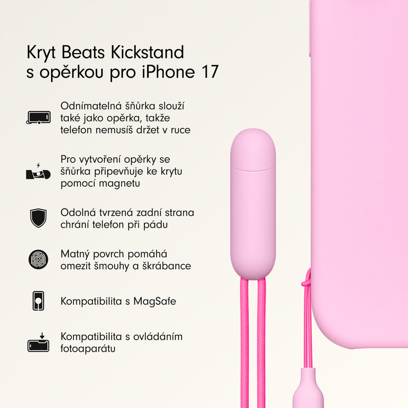 Kryt se stojánkem pro iPhone 17 Beats s MagSafe a ovladačem fotoaparátu - oblázkově růžový - bonami.click