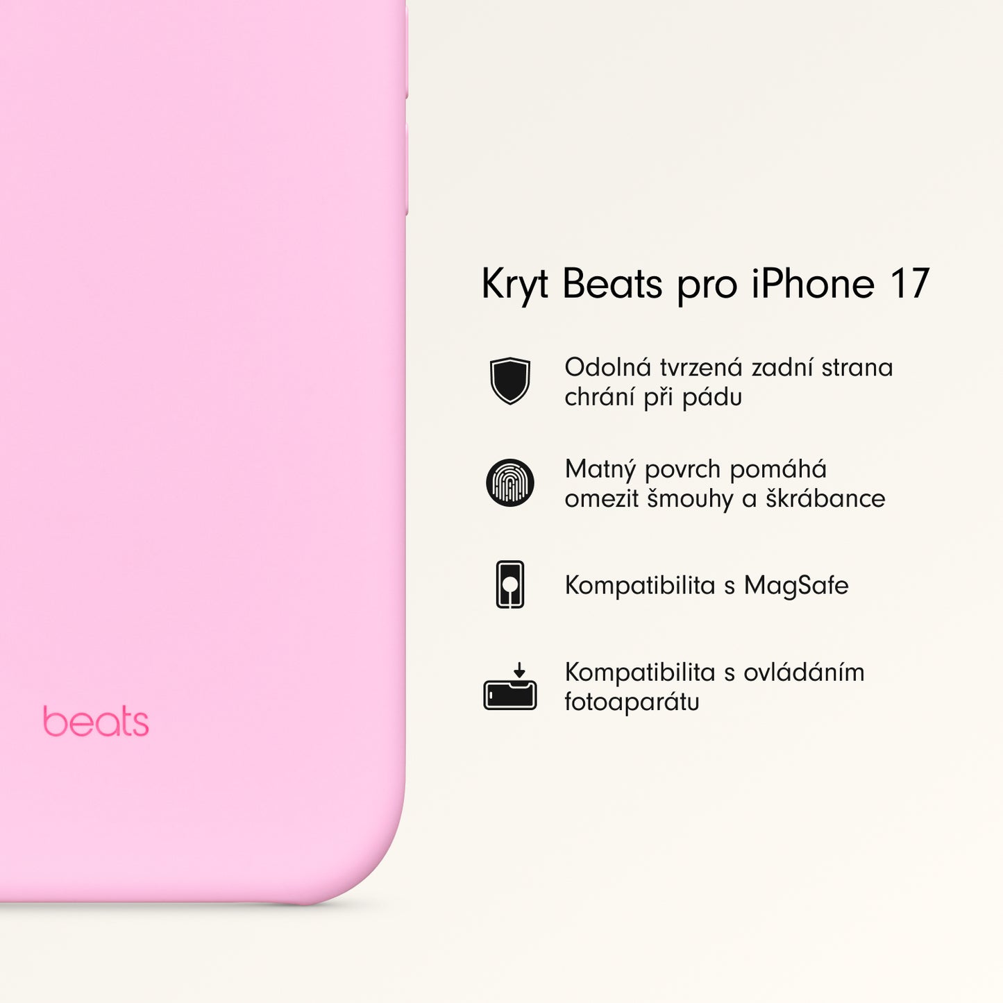 Kryt pro iPhone 17 Beats s MagSafe a ovladačem fotoaparátu - oblázkově růžový - bonami.click