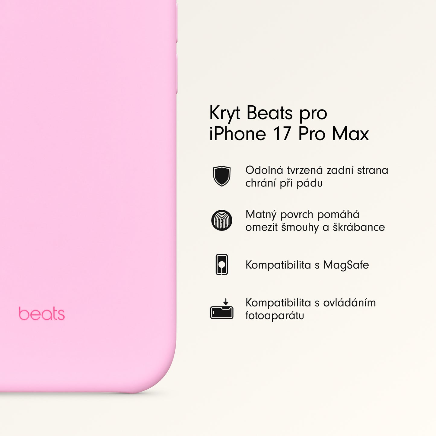 Kryt pro iPhone 17 Pro Max Beats s MagSafe a ovladačem fotoaparátu - oblázkově růžový - bonami.click