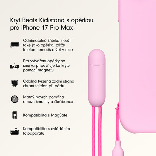 Kryt se stojánkem pro iPhone 17 Pro Max Beats s MagSafe a ovladačem fotoaparátu - oblázkově růžový - bonami.click