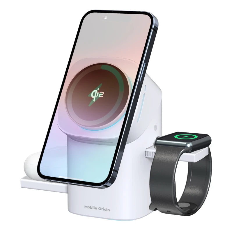 Bezdrátová nabíječka Mobile Origin 3in1 Wireless Charging Qi2 Station PW11 - bílá - bonami.click