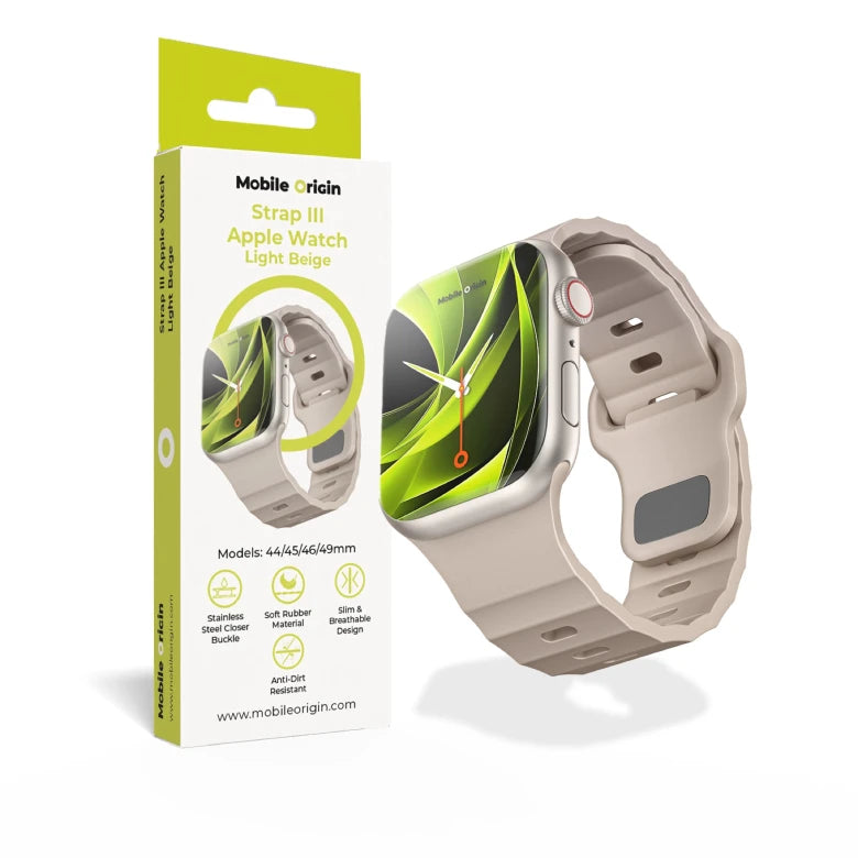 Řemínek pro Apple Watch 44/45/46/49 mm Mobile Origin FKM Strap s kovovým zapínáním - béžový - bonami.click