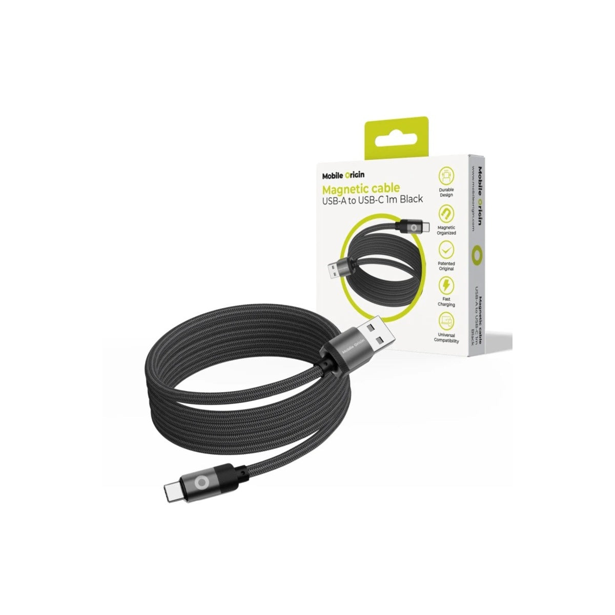 Magnetický 27W nabíjecí kabel Mobile Origin Original Cable USB-A / USB-C 1m - černý - bonami.click