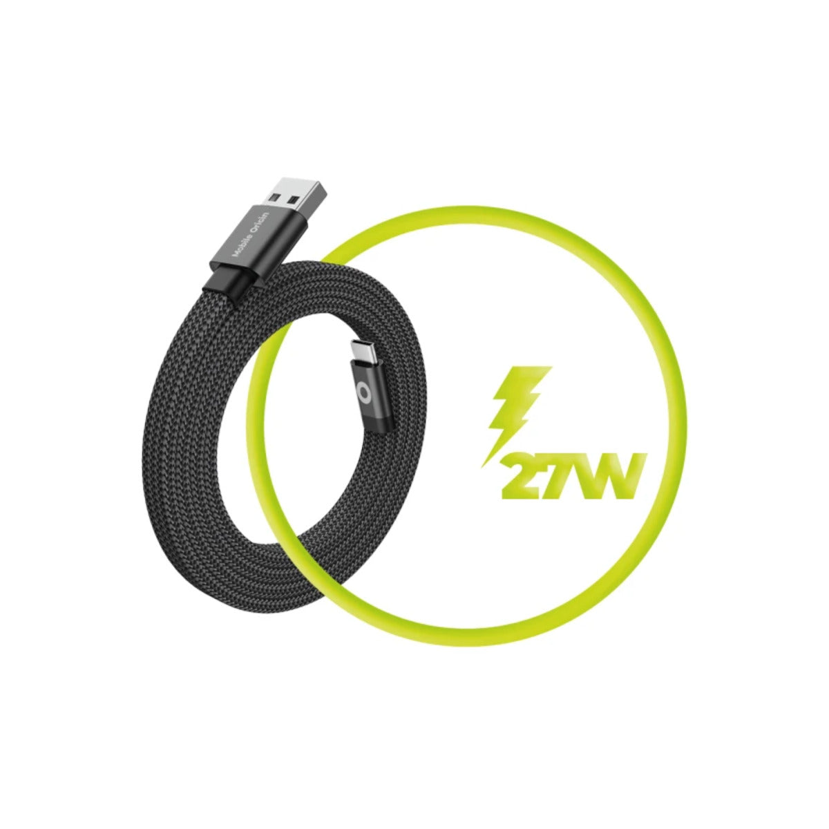 Magnetický 27W nabíjecí kabel Mobile Origin Original Flat Cable USB-A / USB-C 1m - černý - bonami.click