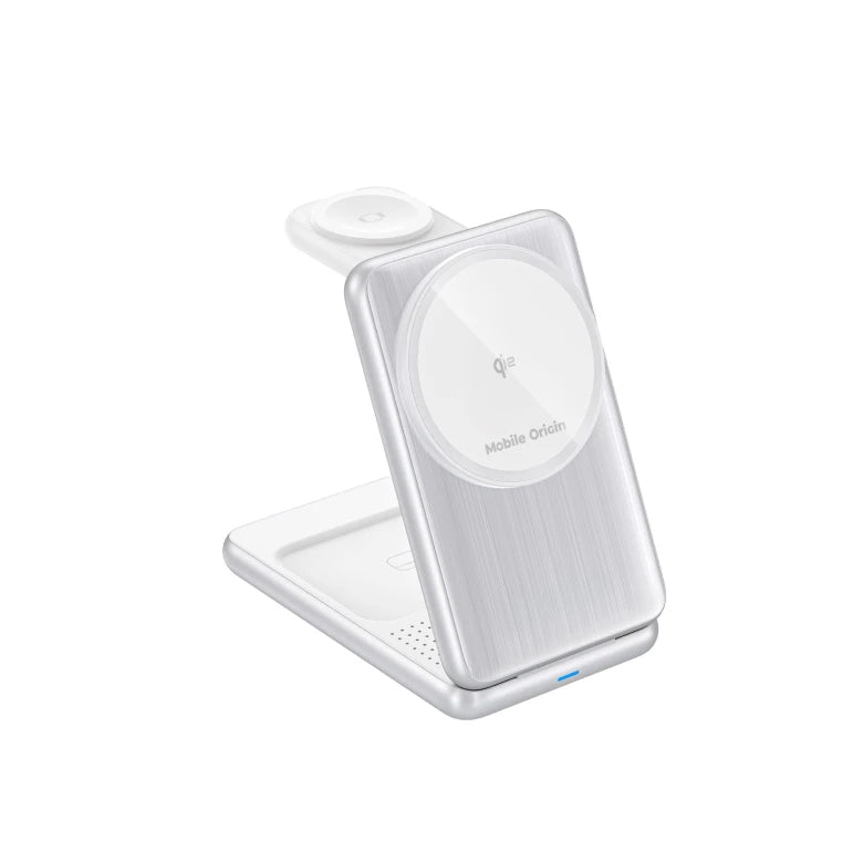 Bezdrátová nabíječka Mobile Origin 3in1 Foldable Qi2 Charger PW8 - stříbrná