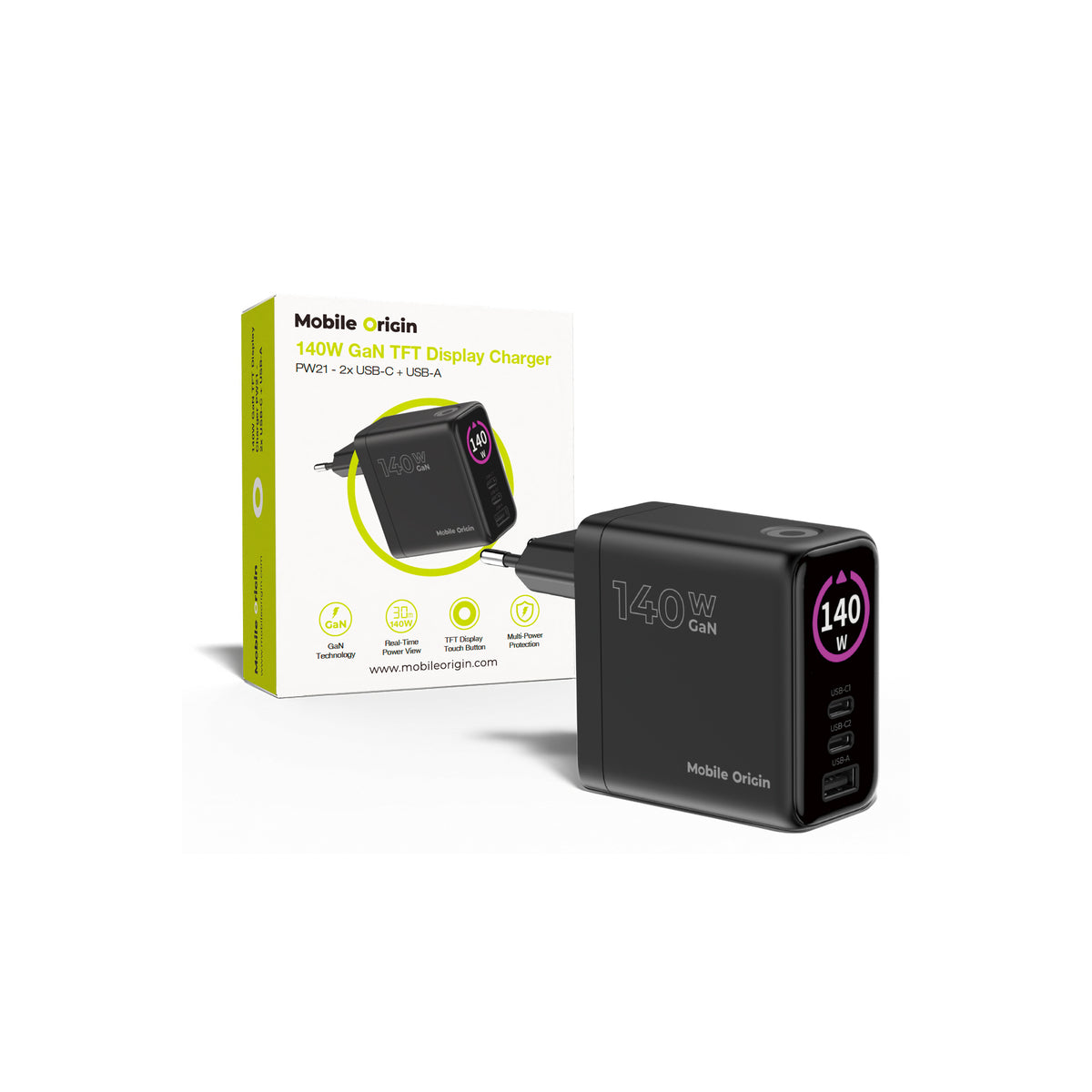 140W vysokovýkonná nabíječka Mobile Origin GaN Display Charger
