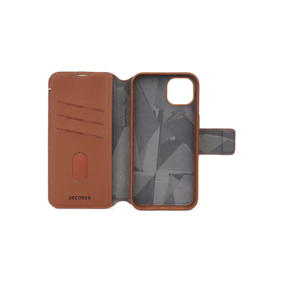Kožená odnímatelná peněženka Decoded pro iPhone 15 Plus - hnědá - bonami.click