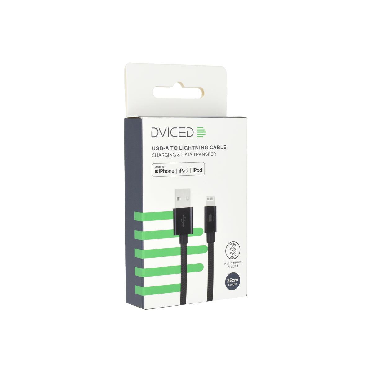 Pletený kabel USB-A / Lightning Dviced 0,25 m – černý - bonami.click