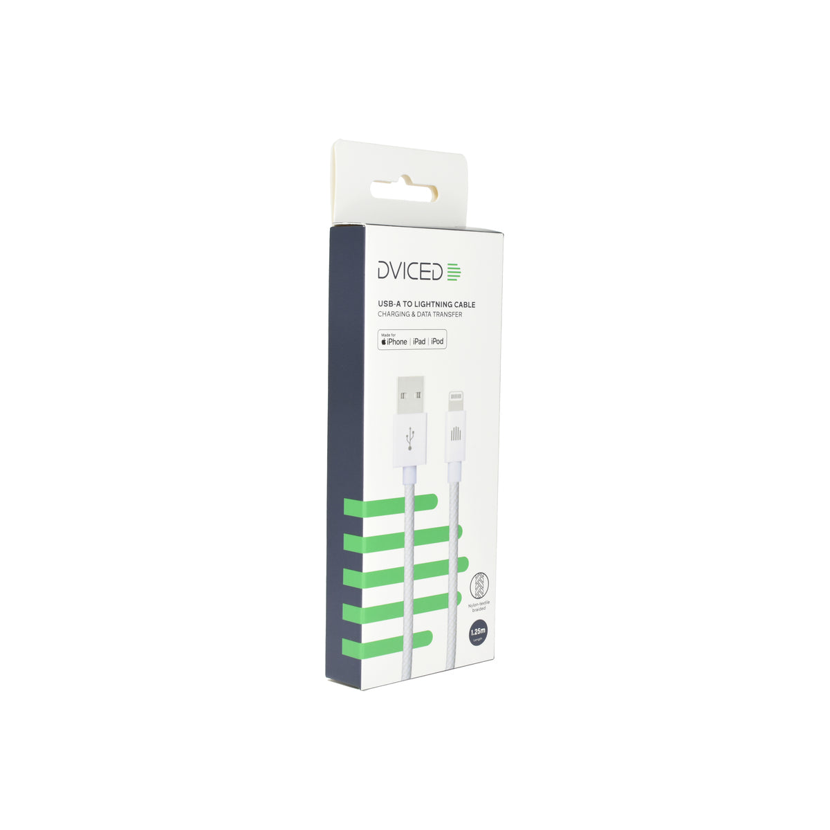 Pletený kabel USB-A / Lightning Dviced 1,25 m – bílý - bonami.click