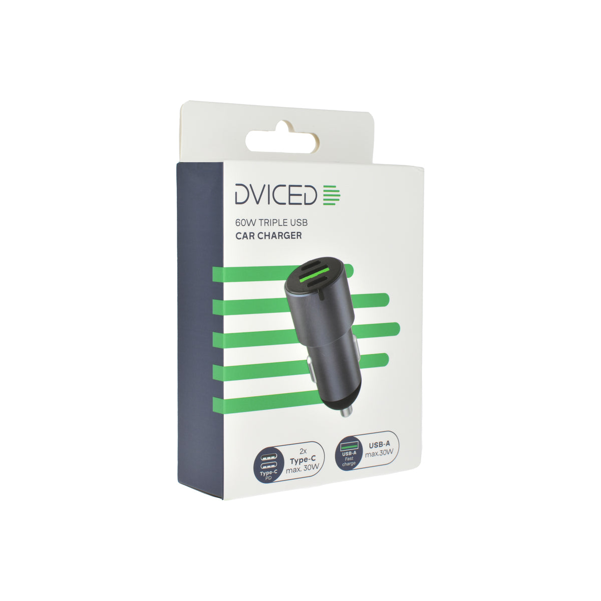 Autonabíječka 60W Dviced 1× USB-A, 2× USB-C – šedá - bonami.click