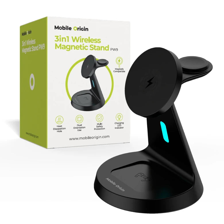 Bezdrátová nabíječka Mobile Origin 3in1 Wireless Magnetic Stand PW9 - černá - bonami.click