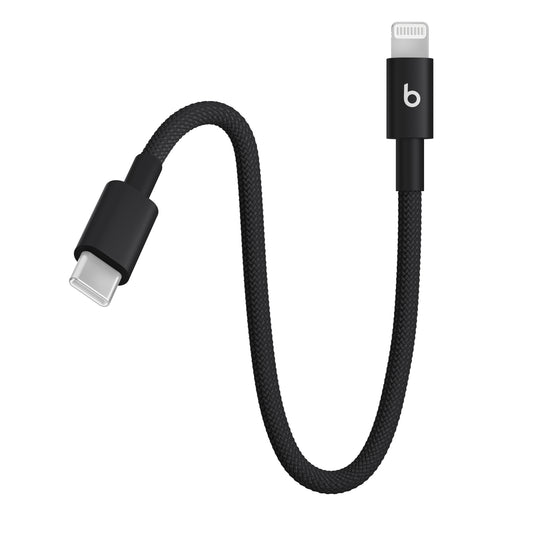 Krátký opletený kabel Beats USB-C / Lightning 20 cm - sytě černá