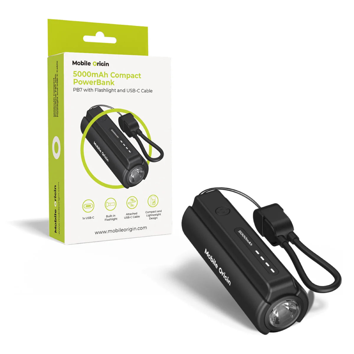 Powerbanka Mobile Origin Kompaktní PB7 5000mAh s baterkou a USB-C kabelem - bonami.click
