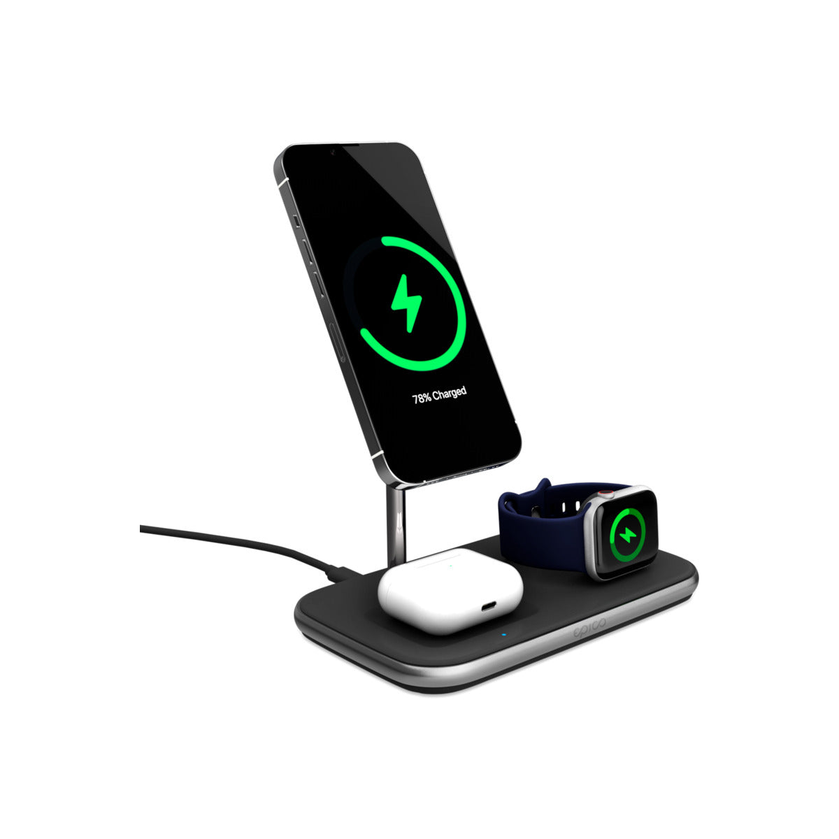 Bezdrátová nabíječka 3v1 Epico Made for MagSafe s adaptérem v balení - černá - bonami.click