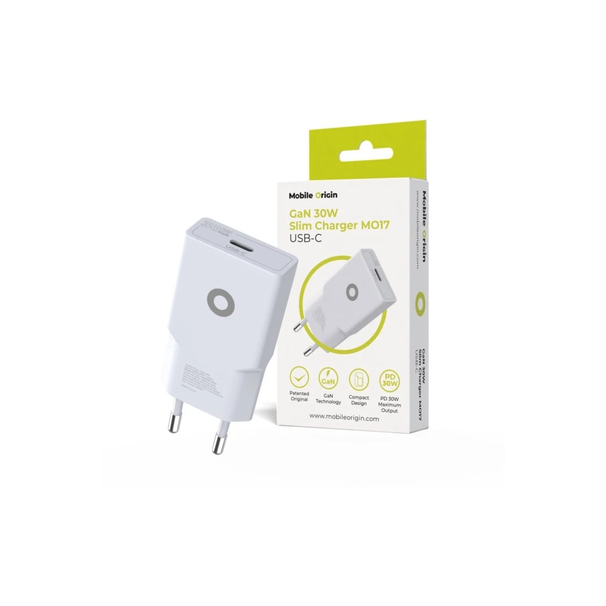 30W adaptér Mobile Origin GaN Slim Charger MO17 - bílý - bonami.click