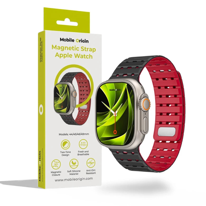 Řemínek pro Apple Watch 44/45/46/49 mm Mobile Origin Elegant Strap s magnetickým zapínáním – černo-červený