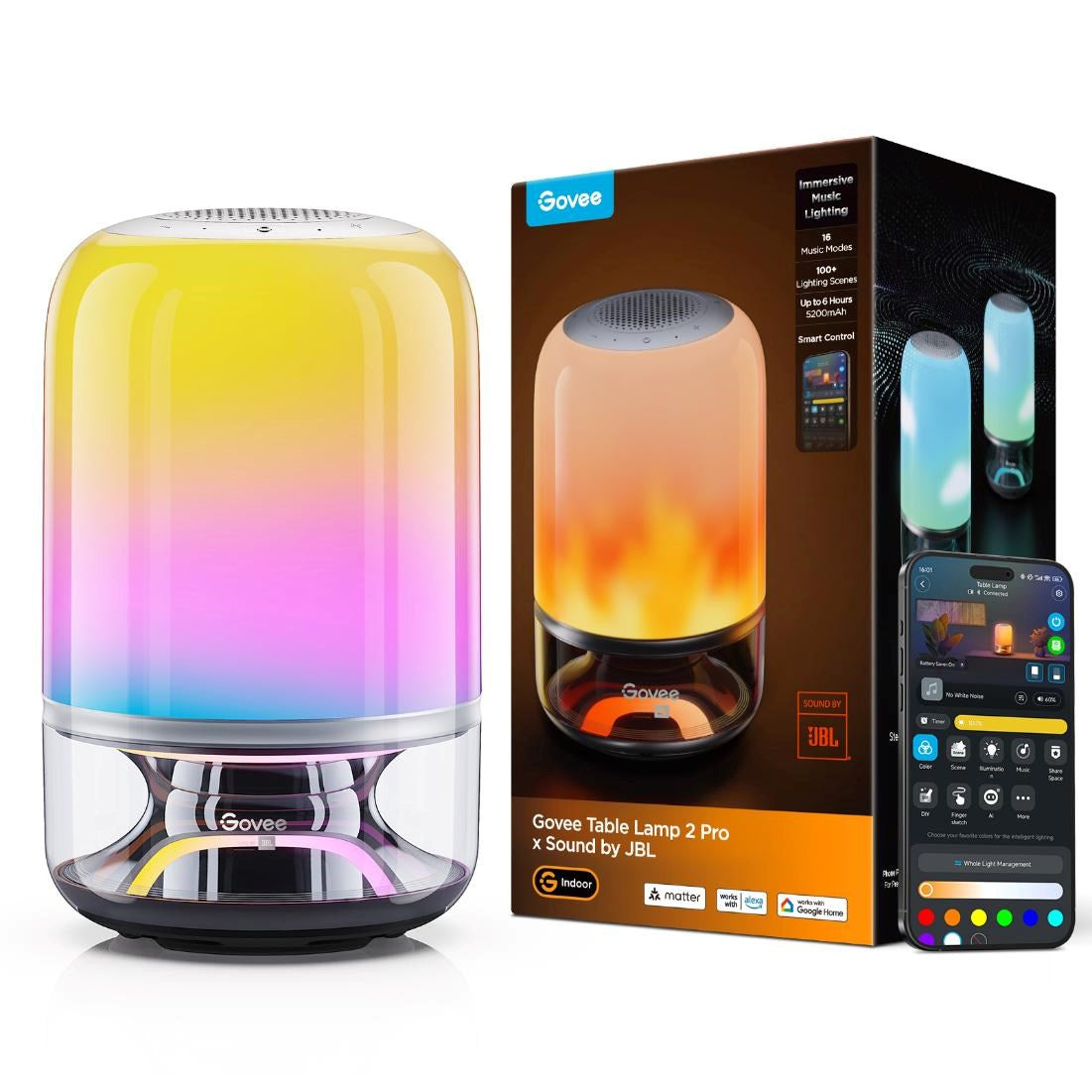 Stolní lampa s reproduktorem Govee Table Lamp 2 RGBW Sound by JBL – bílá