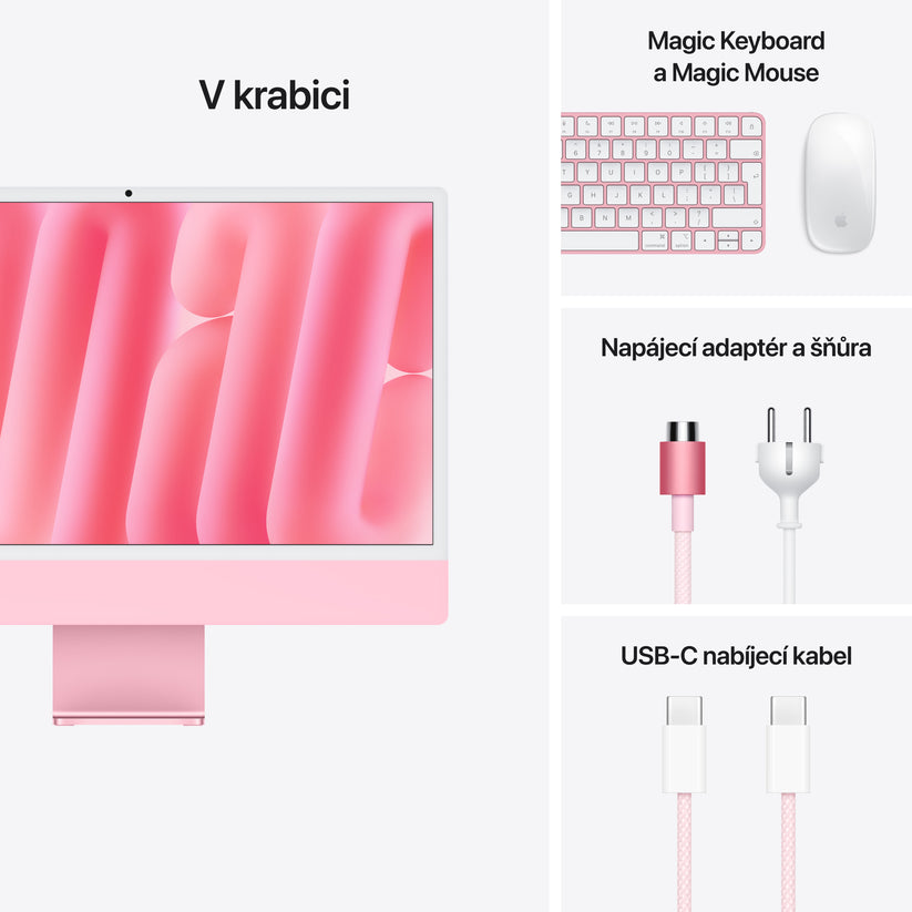 iMac 24“ 4.5K displej, Apple M4 10jádrové CPU, 10jádrové GPU, 24GB, 512GB SSD, CZ - růžový