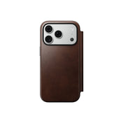 Kožené flipové pouzdro pro iPhone 18 Pro/17 Pro Nomad Modern Leather Folio Horween - rustic brown (tmavě hnědá)