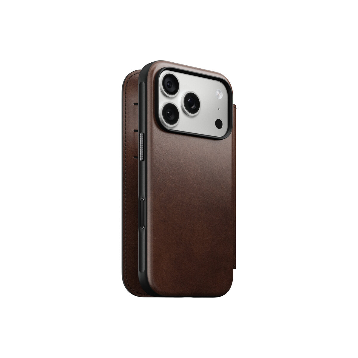 Kožené flipové pouzdro pro iPhone 18 Pro/17 Pro Nomad Modern Leather Folio Horween - rustic brown (tmavě hnědá)