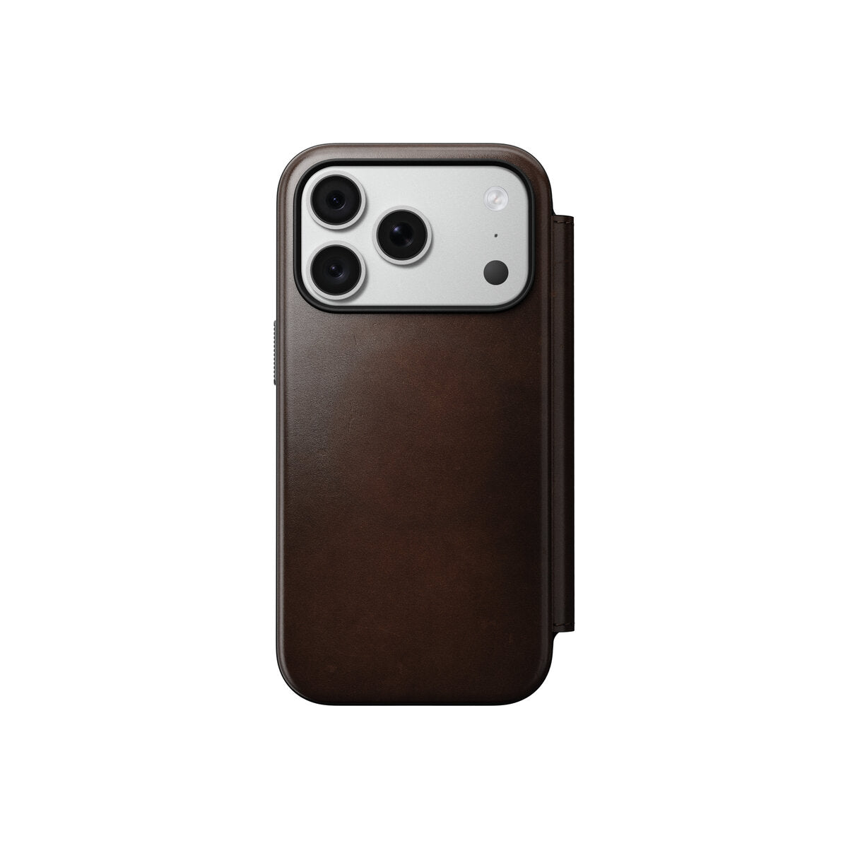 Kožené flipové pouzdro pro iPhone 18 Pro/17 Pro Nomad Modern Leather Folio Horween - rustic brown (tmavě hnědá)
