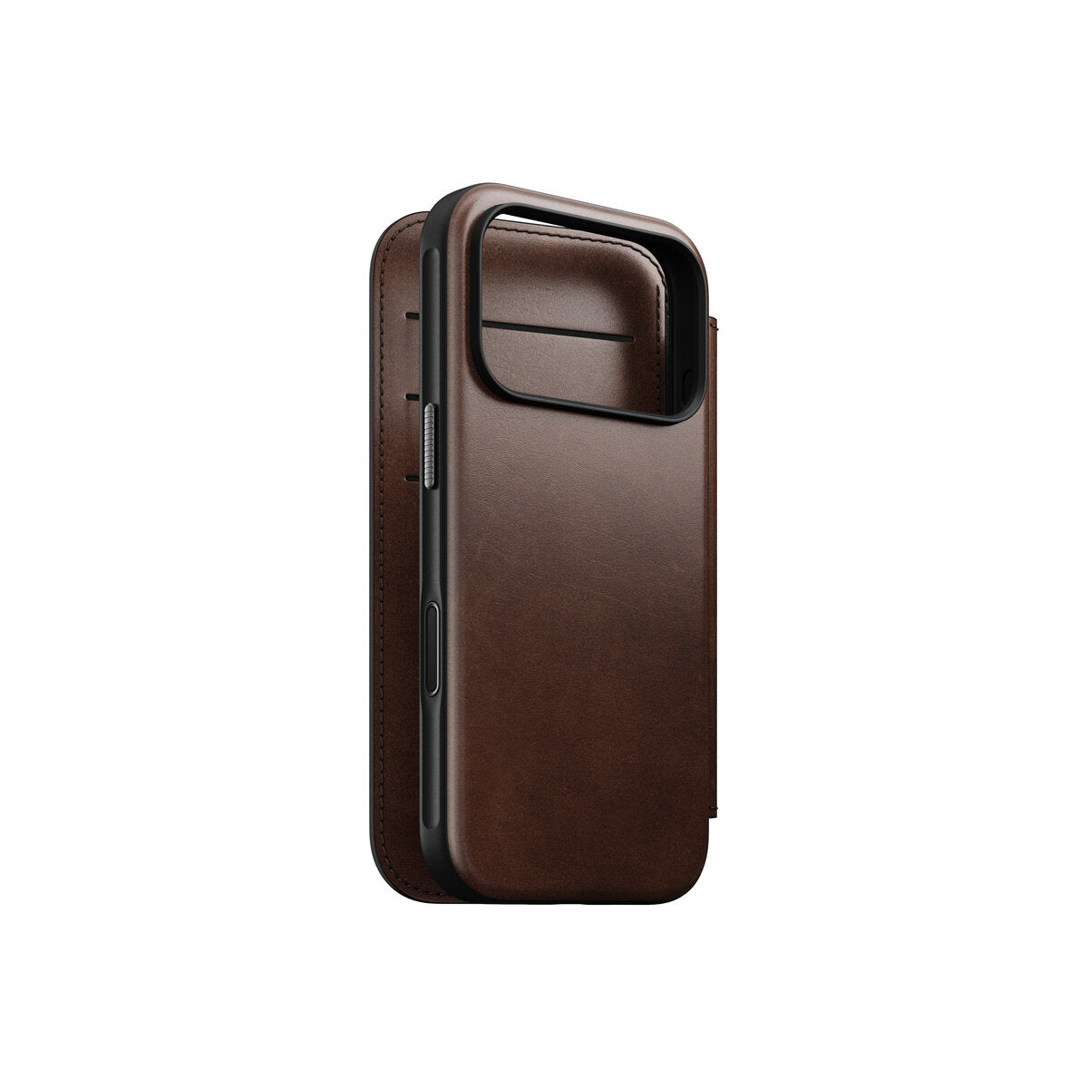 Kožené flipové pouzdro pro iPhone 18 Pro/17 Pro Nomad Modern Leather Folio Horween - rustic brown (tmavě hnědá)