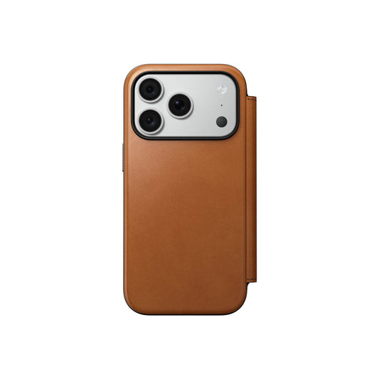 Kožené flipové pouzdro pro iPhone 18 Pro/17 Pro Nomad Modern Leather Folio Horween - saddle (hnědá)