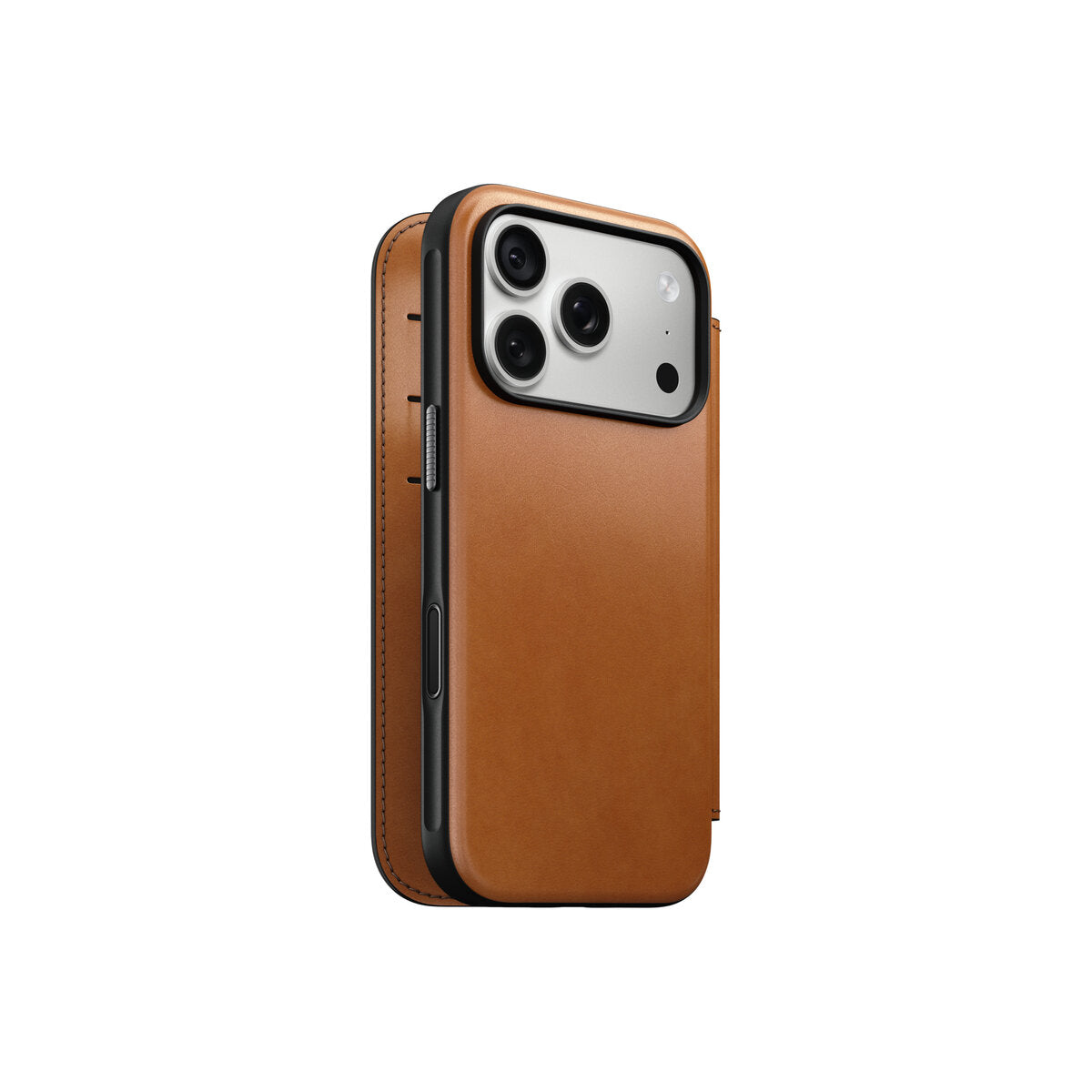 Kožené flipové pouzdro pro iPhone 18 Pro/17 Pro Nomad Modern Leather Folio Horween - saddle (hnědá)
