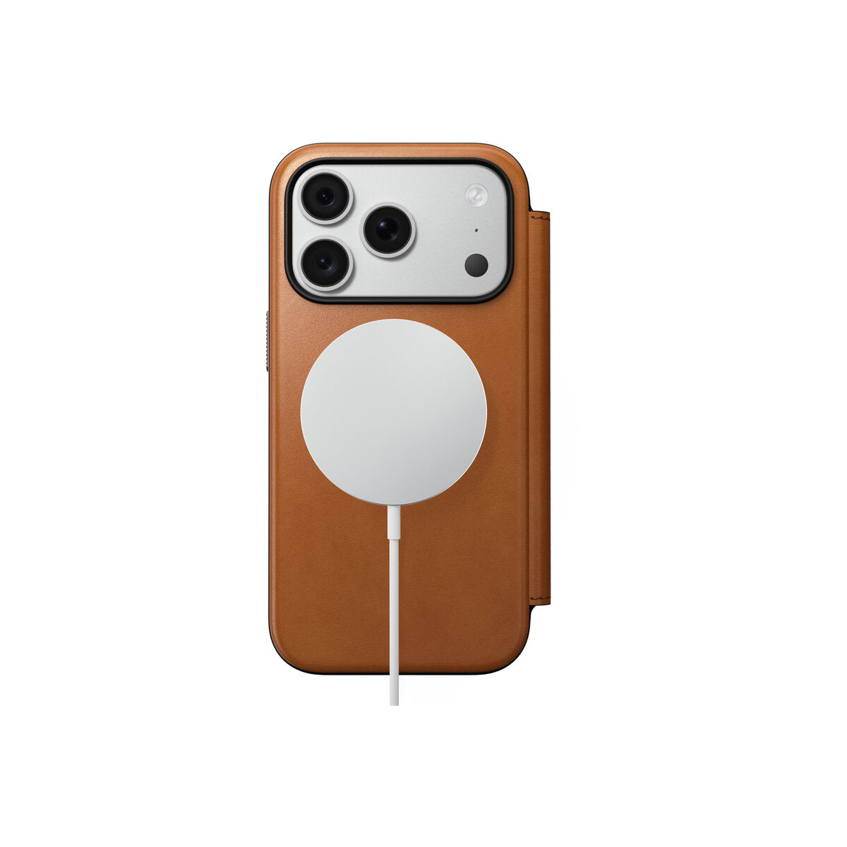 Kožené flipové pouzdro pro iPhone 18 Pro/17 Pro Nomad Modern Leather Folio Horween - saddle (hnědá)