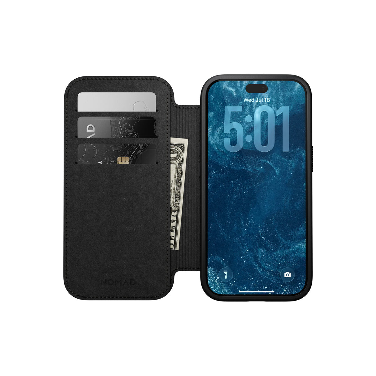 Kožené flipové pouzdro pro iPhone 18 Pro/17 Pro Nomad Modern Leather Folio - černá
