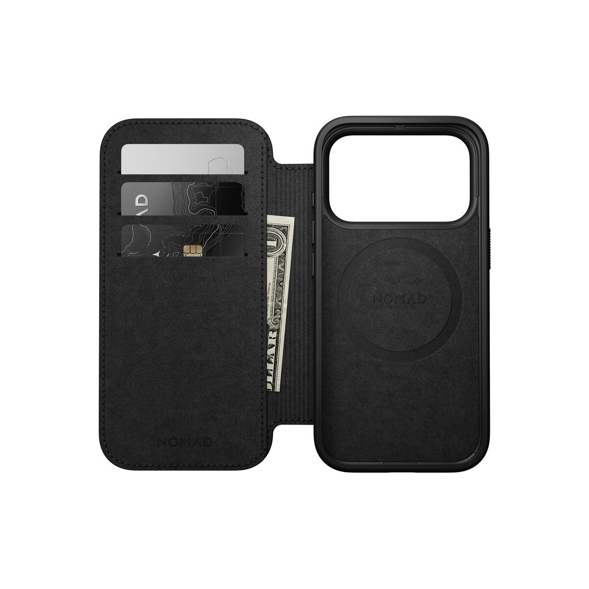 Kožené flipové pouzdro pro iPhone 18 Pro/17 Pro Nomad Modern Leather Folio - černá