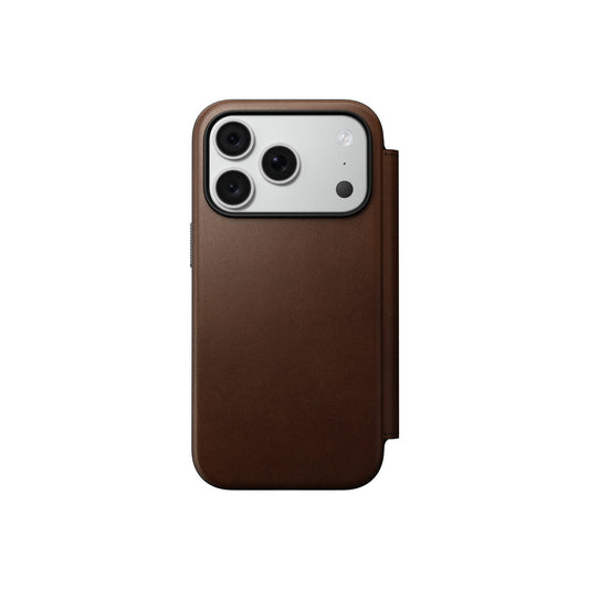 Kožené flipové pouzdro pro iPhone 18 Pro/17 Pro Nomad Modern Leather Folio - hnědá
