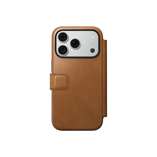 Kožené flipové pouzdro pro iPhone 18 Pro/17 Pro Nomad Modern Leather Folio - english tan (světle hnědá)