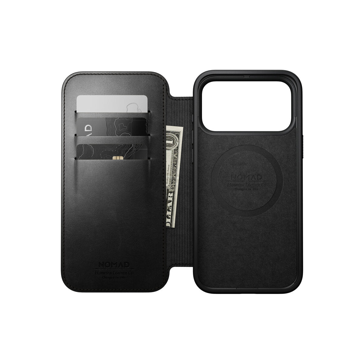 Kožené flipové pouzdro pro iPhone 18 Pro Max/17 Pro Max Nomad Modern Leather Folio Horween - černá