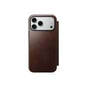 Kožené flipové pouzdro pro iPhone 18 Pro Max/17 Pro Max Nomad Modern Leather Folio Horween - rustic brown (tmavě hnědá)