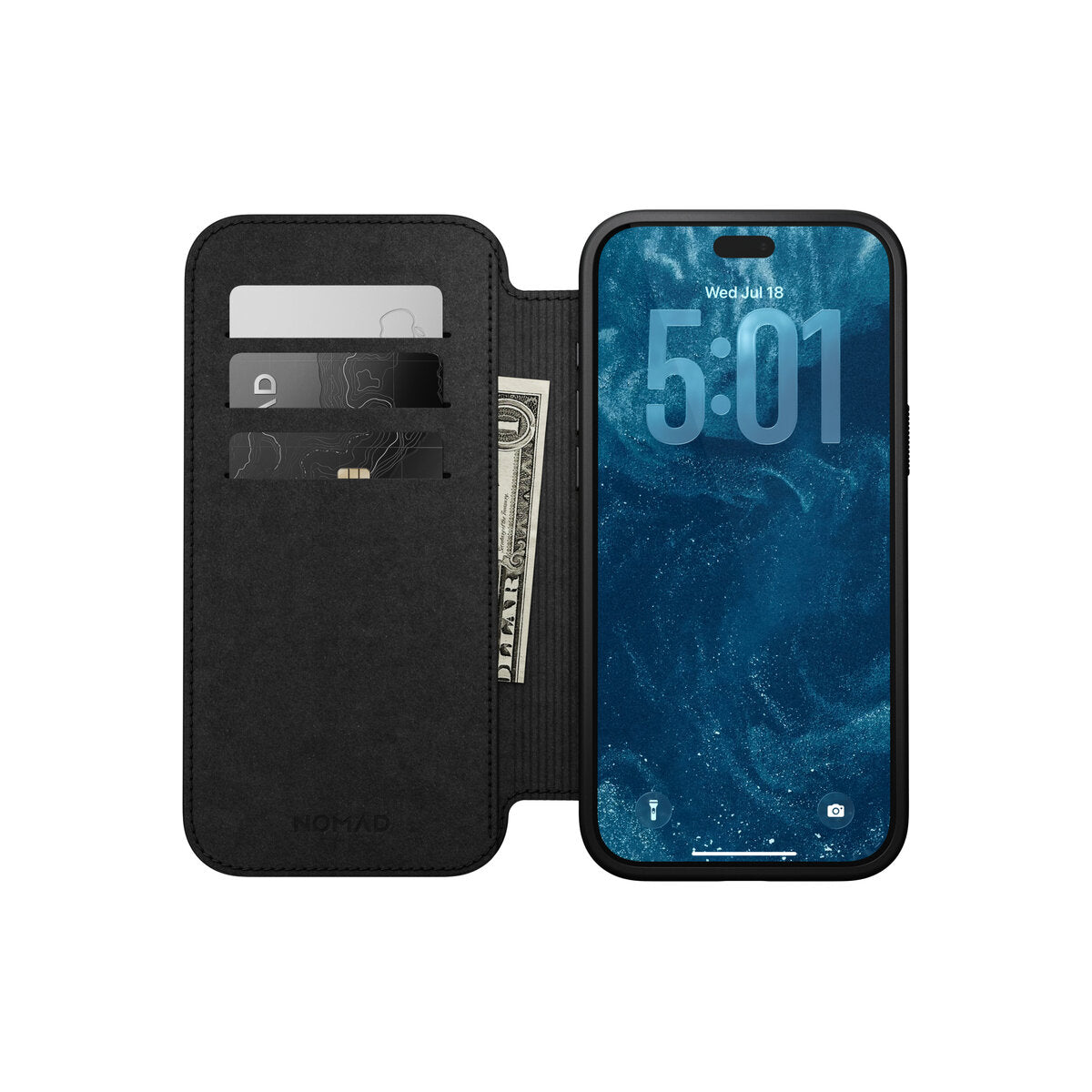 Kožené flipové pouzdro pro iPhone 18 Pro Max/17 Pro Max Nomad Modern Leather Folio - černá