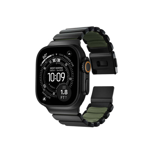Hybridní řemínek pro Apple Watch 45/46/49 mm Nomad Stratos Band - černý/zelený