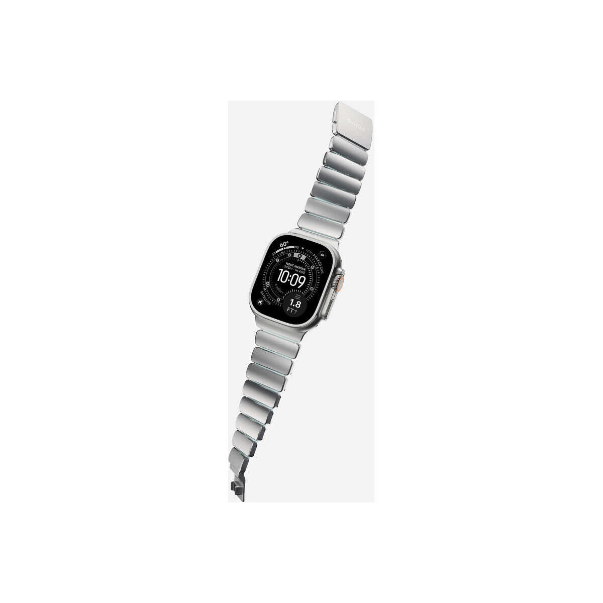 Řemínek pro Apple Watch 45/46/49 mm Nomad Stratos Natural Titanium FKM - Icy Blue Glow