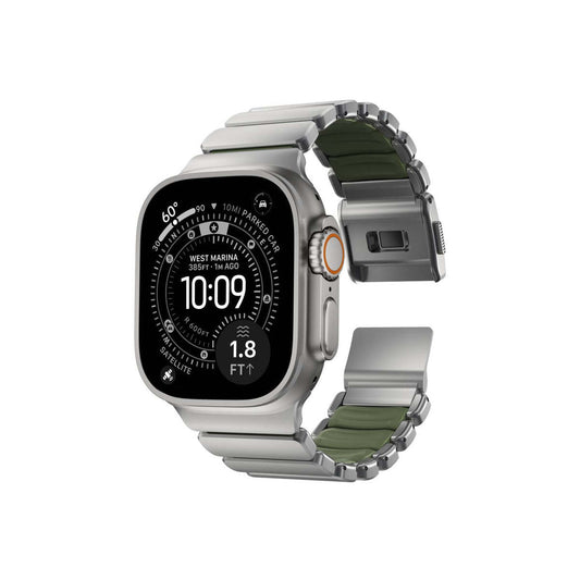 Hybridní řemínek pro Apple Watch 45/46/49 mm Nomad Stratos Band - titanový/zelený