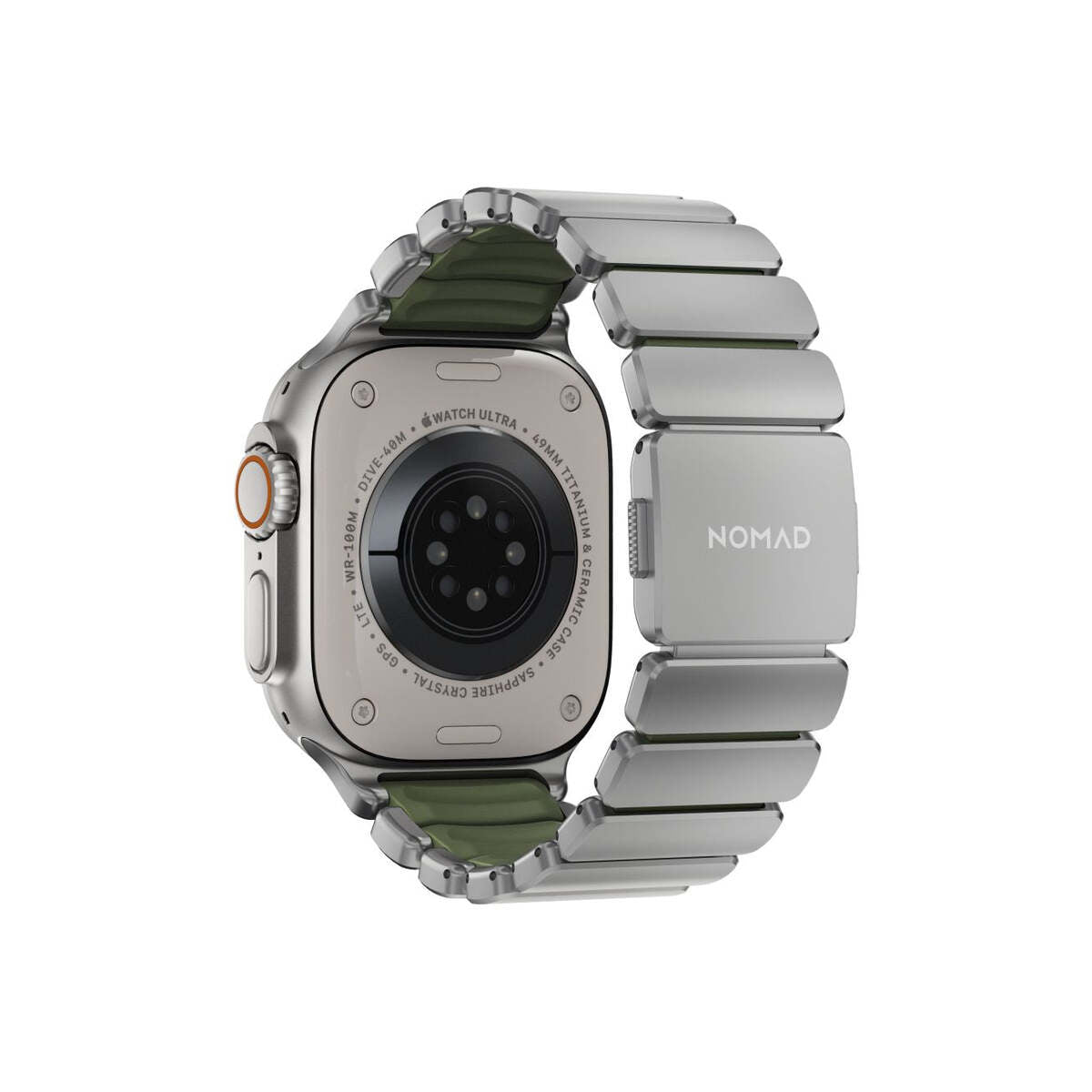 Hybridní řemínek pro Apple Watch 45/46/49 mm Nomad Stratos Band - titanový/zelený