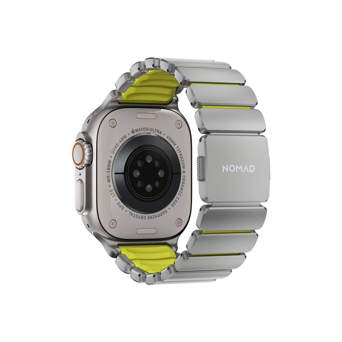 Řemínek pro Apple Watch 45/46/49 mm Nomad Stratos Band FKM - stříbrný/volt