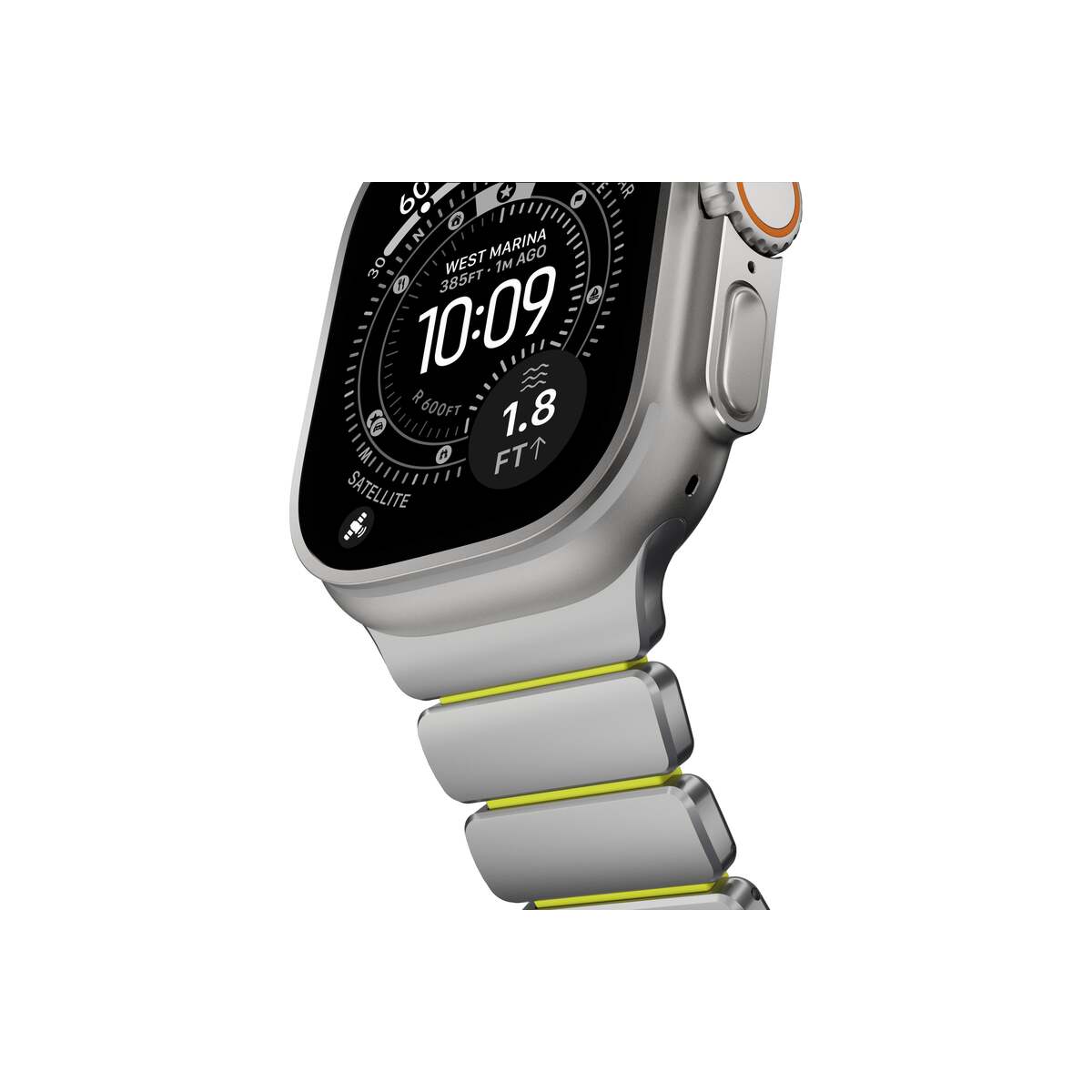 Řemínek pro Apple Watch 45/46/49 mm Nomad Stratos Band FKM - stříbrný/volt