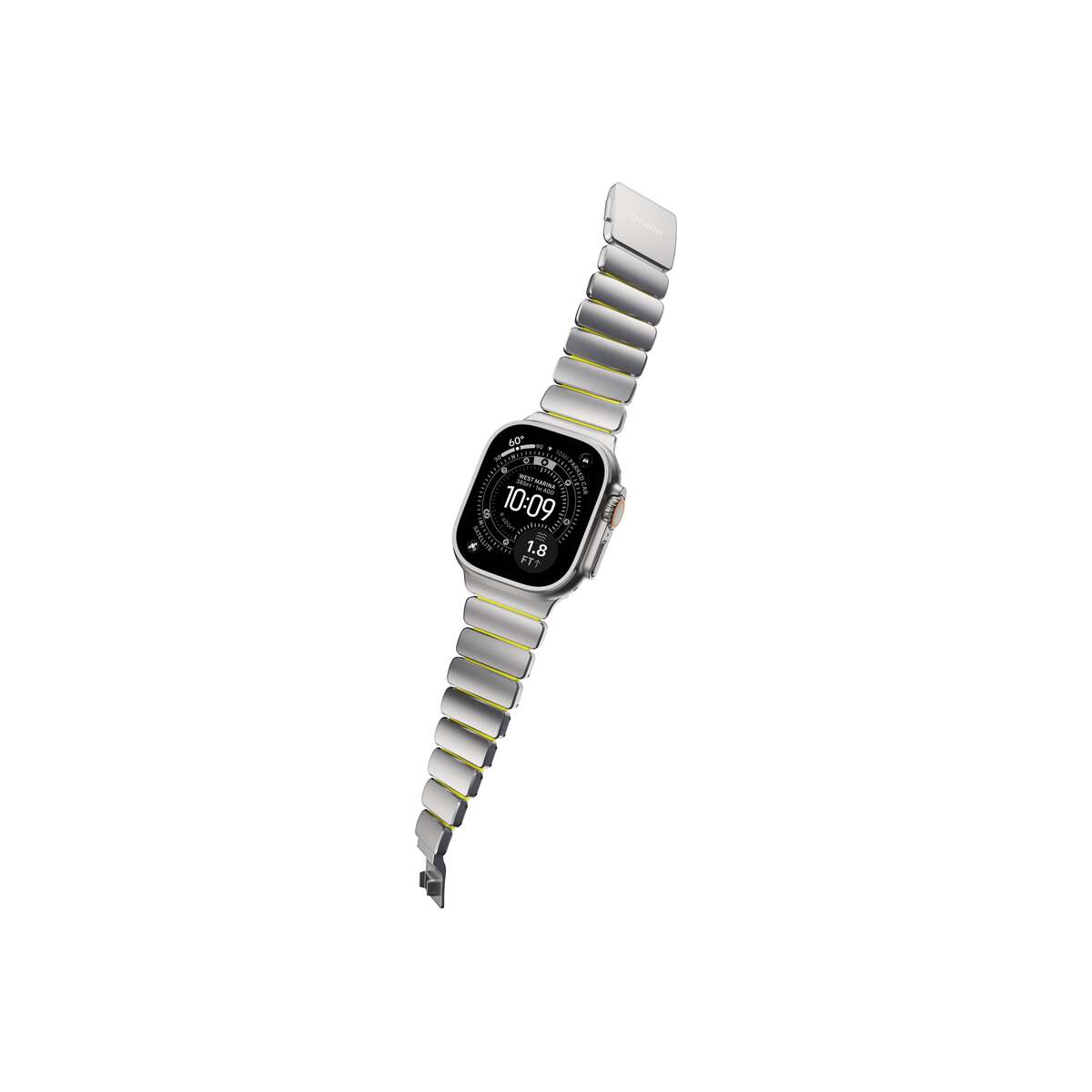 Řemínek pro Apple Watch 45/46/49 mm Nomad Stratos Band FKM - stříbrný/volt