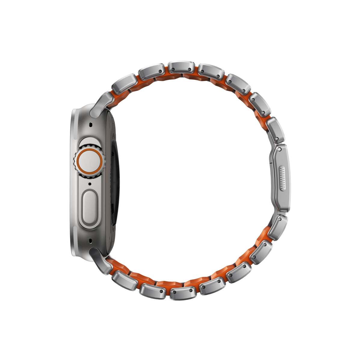 Řemínek pro Apple Watch 45/46/49 mm Nomad Stratos Band FKM - stříbrný/oranžový