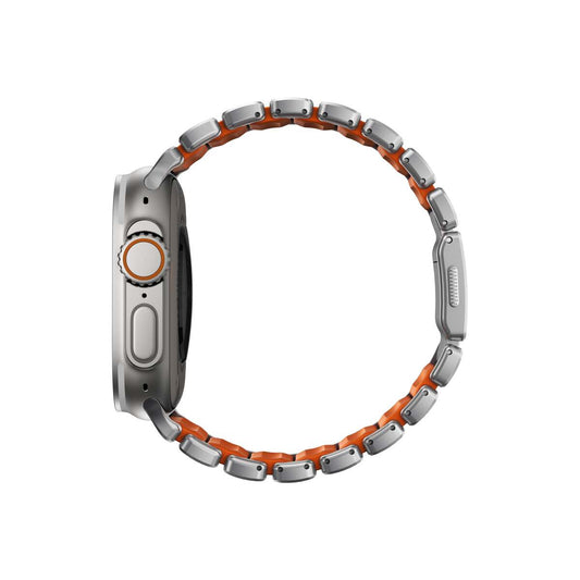 Řemínek pro Apple Watch 45/46/49 mm Nomad Stratos Band FKM - stříbrný/oranžový